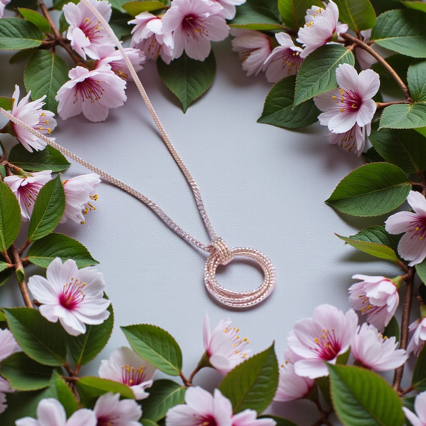 18K Rose Gold Layered Circular Loop Pendant Necklace