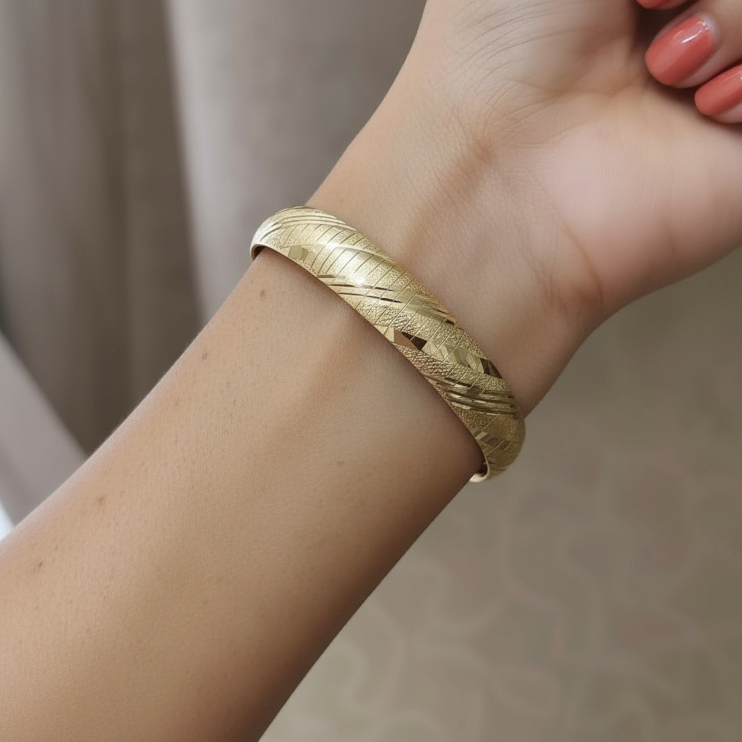 Genuine 18K Tri-Color Luxury Soft Bangle Cuff Bracelet