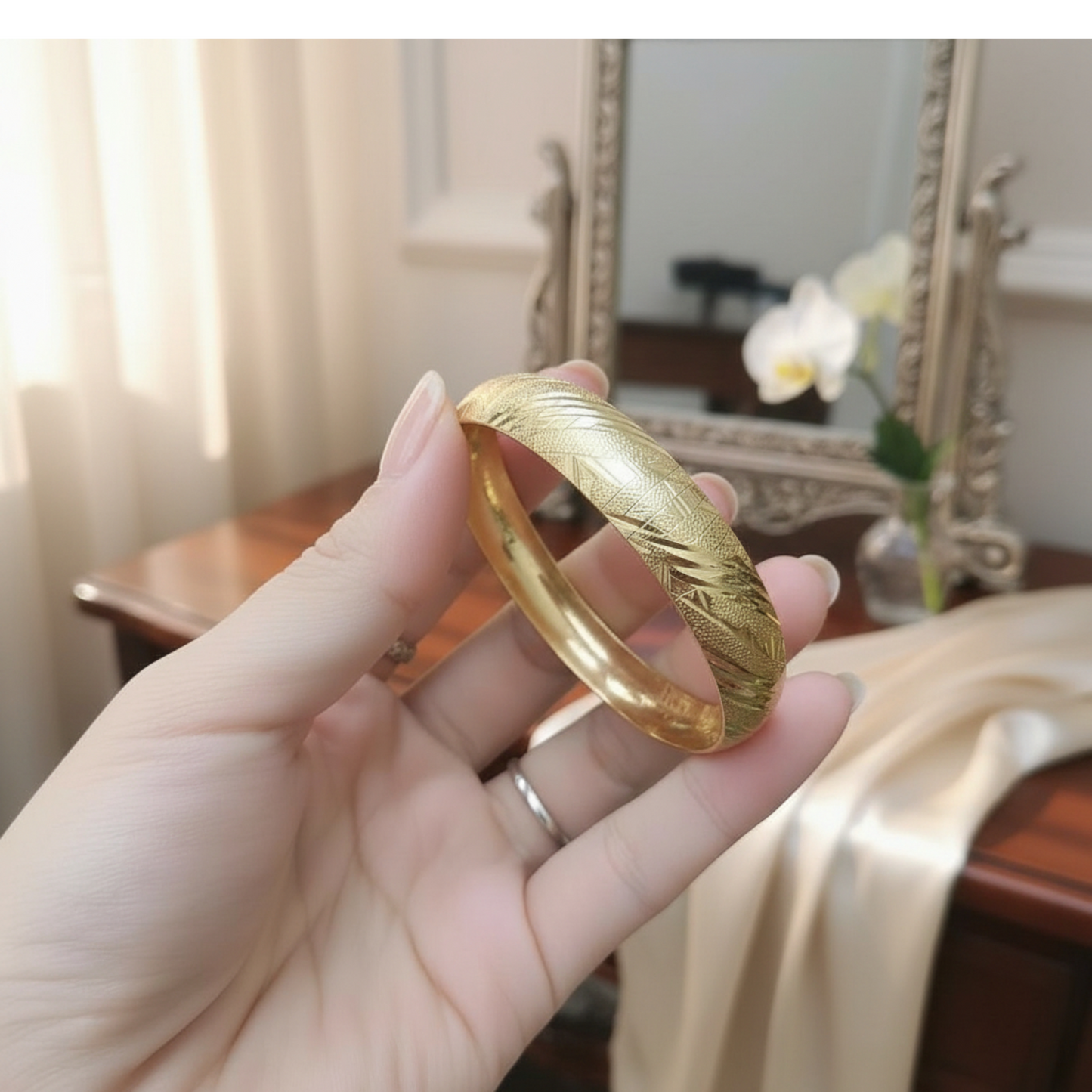 Genuine 18K Tri-Color Luxury Soft Bangle Cuff Bracelet
