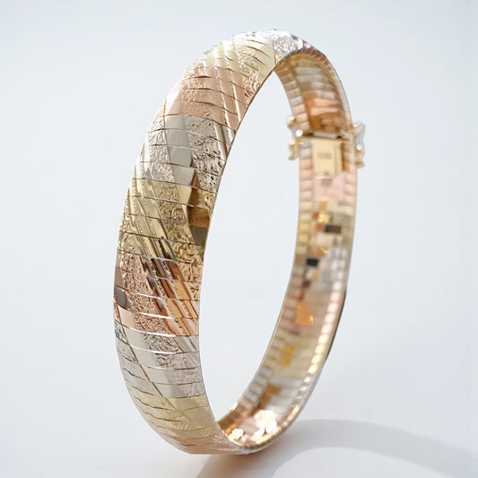 Genuine 18K Tri-Color Luxury Soft Bangle Cuff Bracelet