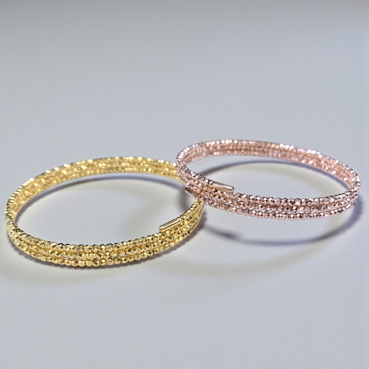 18K Yellow Gold Rose Gold Elastic Disco Beads Strand Soft Bracelet