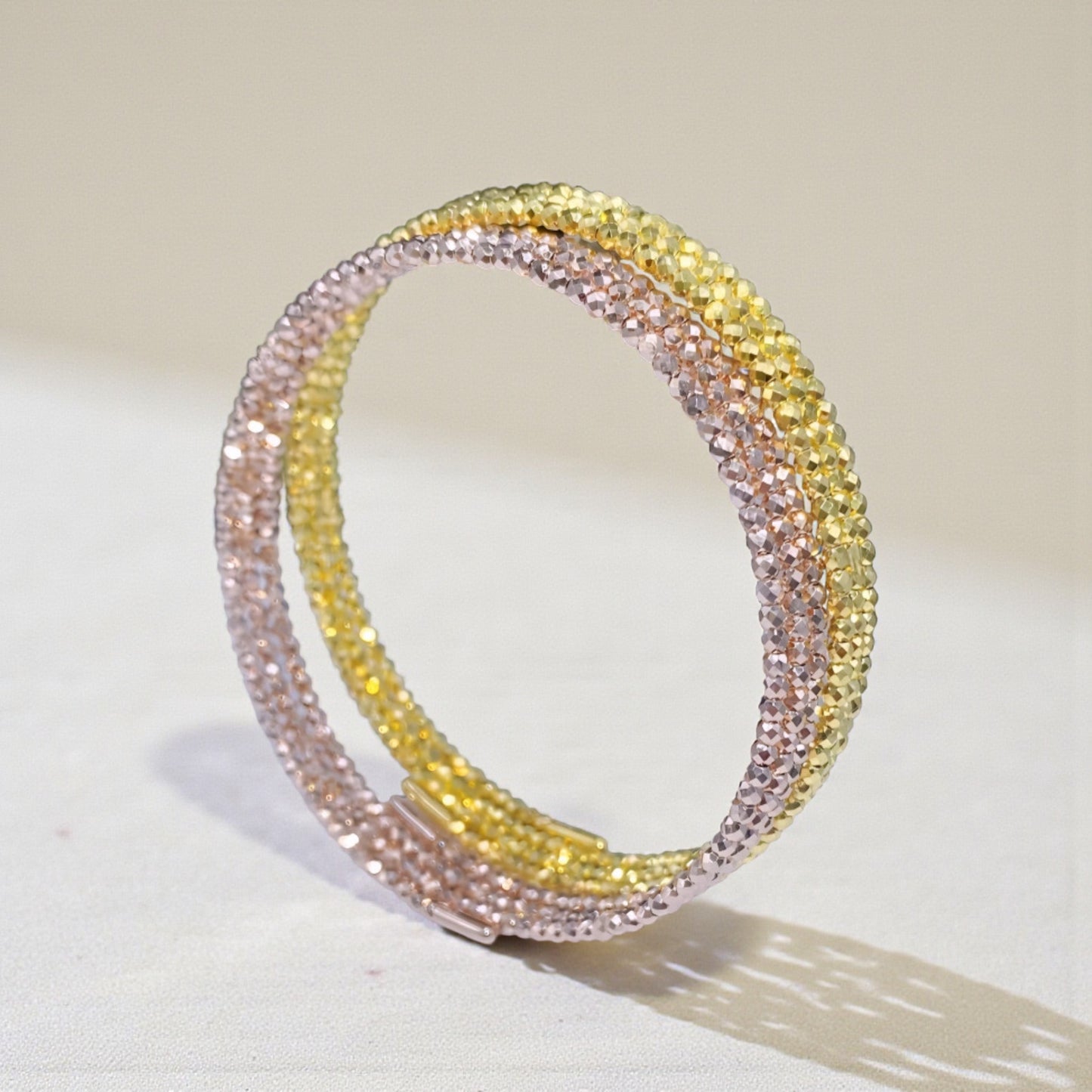 18K Yellow Gold Rose Gold Elastic Disco Beads Strand Soft Bracelet