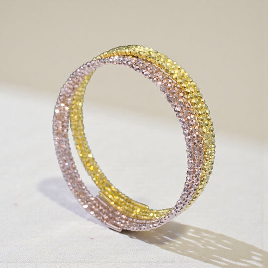 18K Yellow Gold Rose Gold Elastic Disco Beads Strand Soft Bracelet