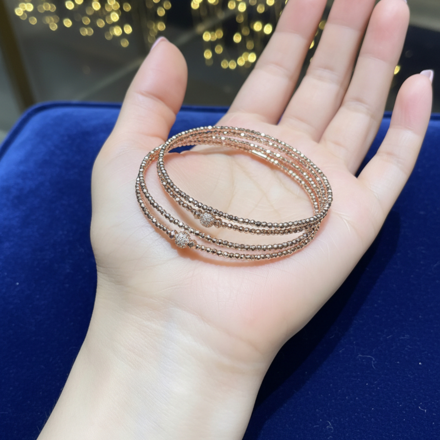 18K Yellow Gold Rose Gold Elastic Disco Beads Strand Soft Bracelet