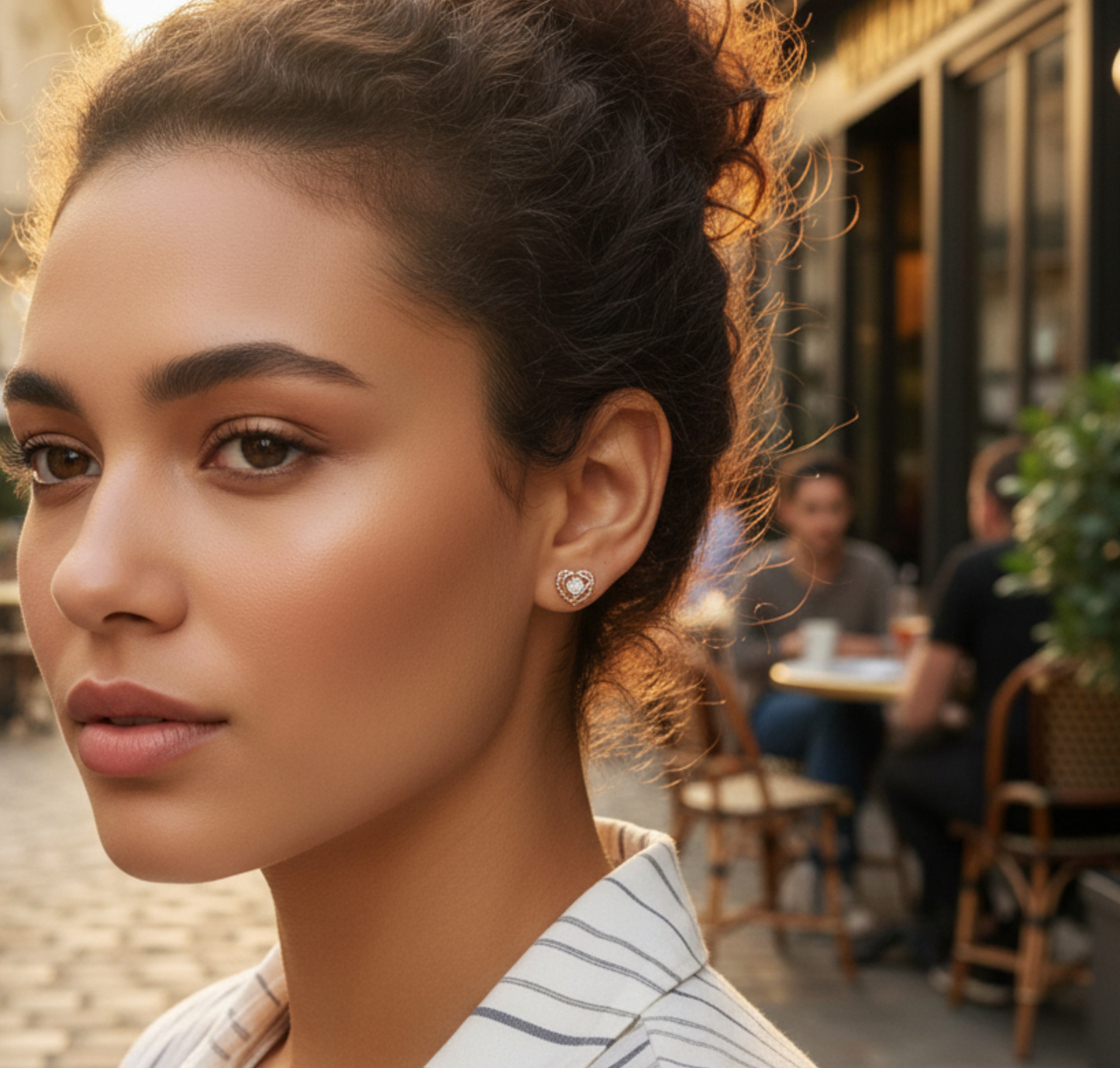 Genuine 18K Rose Gold Heart crafted Open-Lace Reflective Stud Earrings