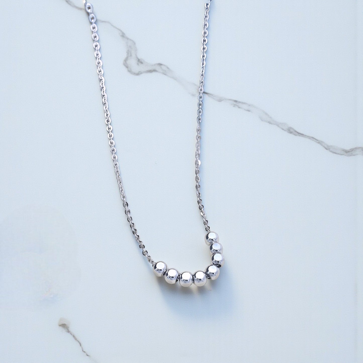 Pt950 Platinum Round Beads Minimal Pendant Necklace