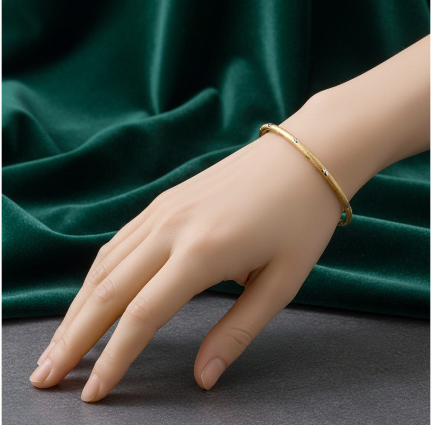 18K Gold Brushed White Floral Bangle Bracelet