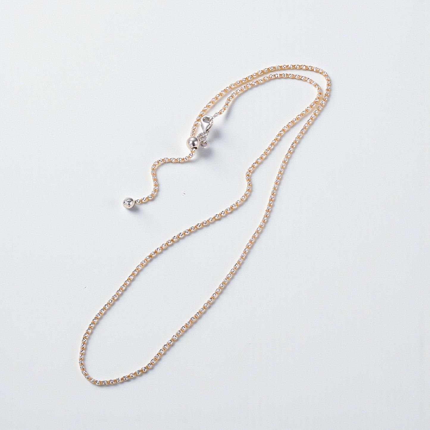 Genuine 18K Yellow Rose White Multi Gold Adjustable Beads Necklace Chain