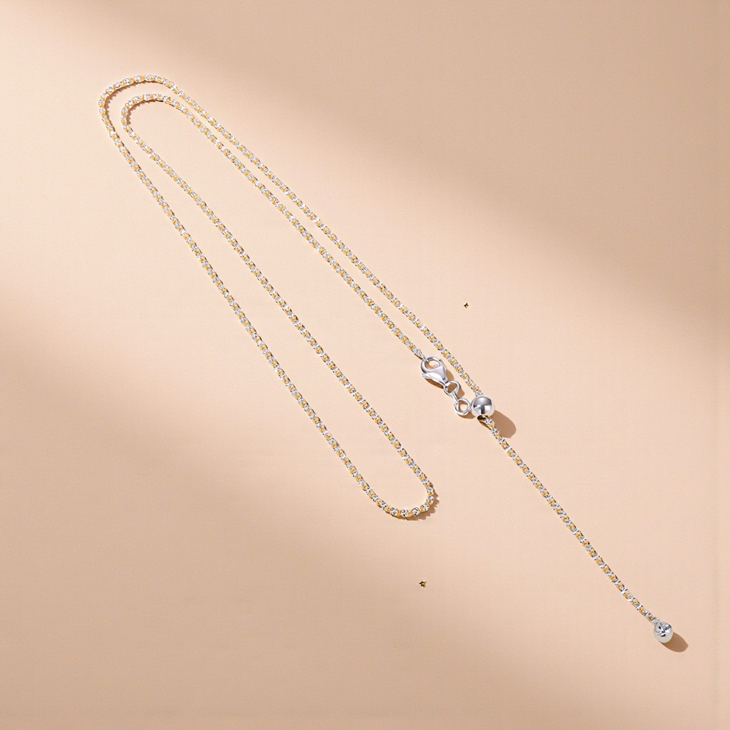 Genuine 18K Yellow Rose White Multi Gold Adjustable Beads Necklace Chain