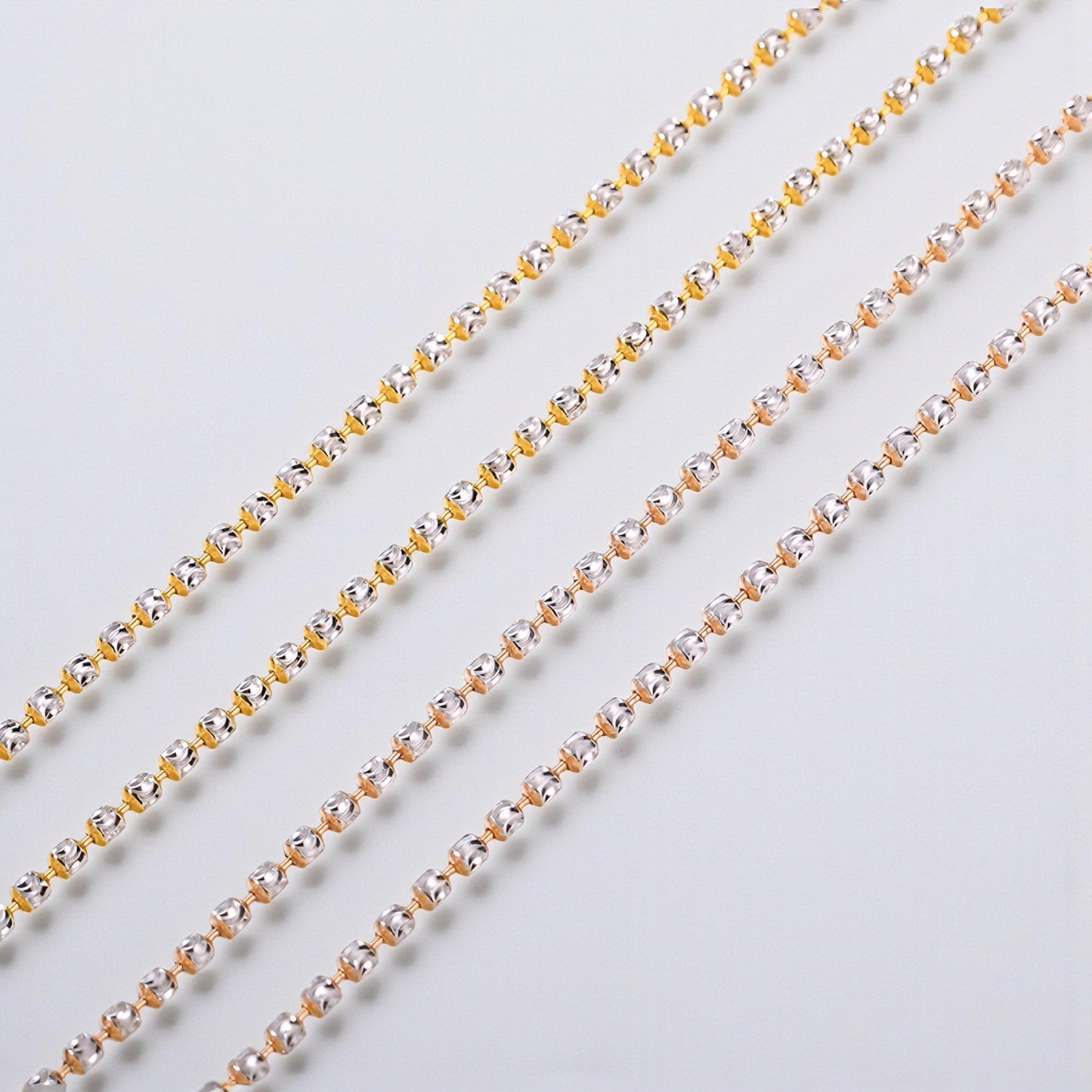 Genuine 18K Yellow Rose White Multi Gold Adjustable Beads Necklace Chain