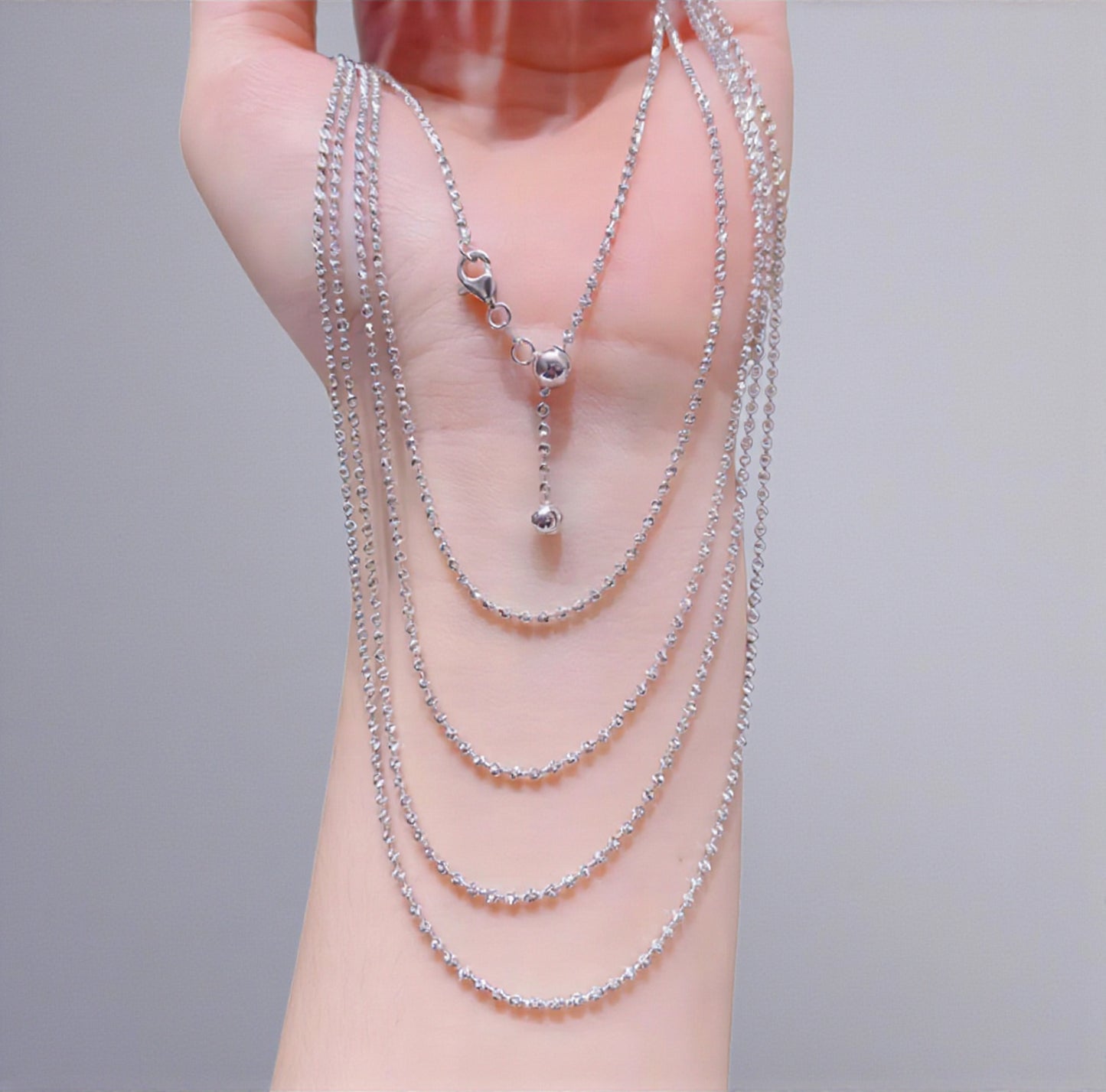 Genuine 18K Yellow Rose White Multi Gold Adjustable Beads Necklace Chain