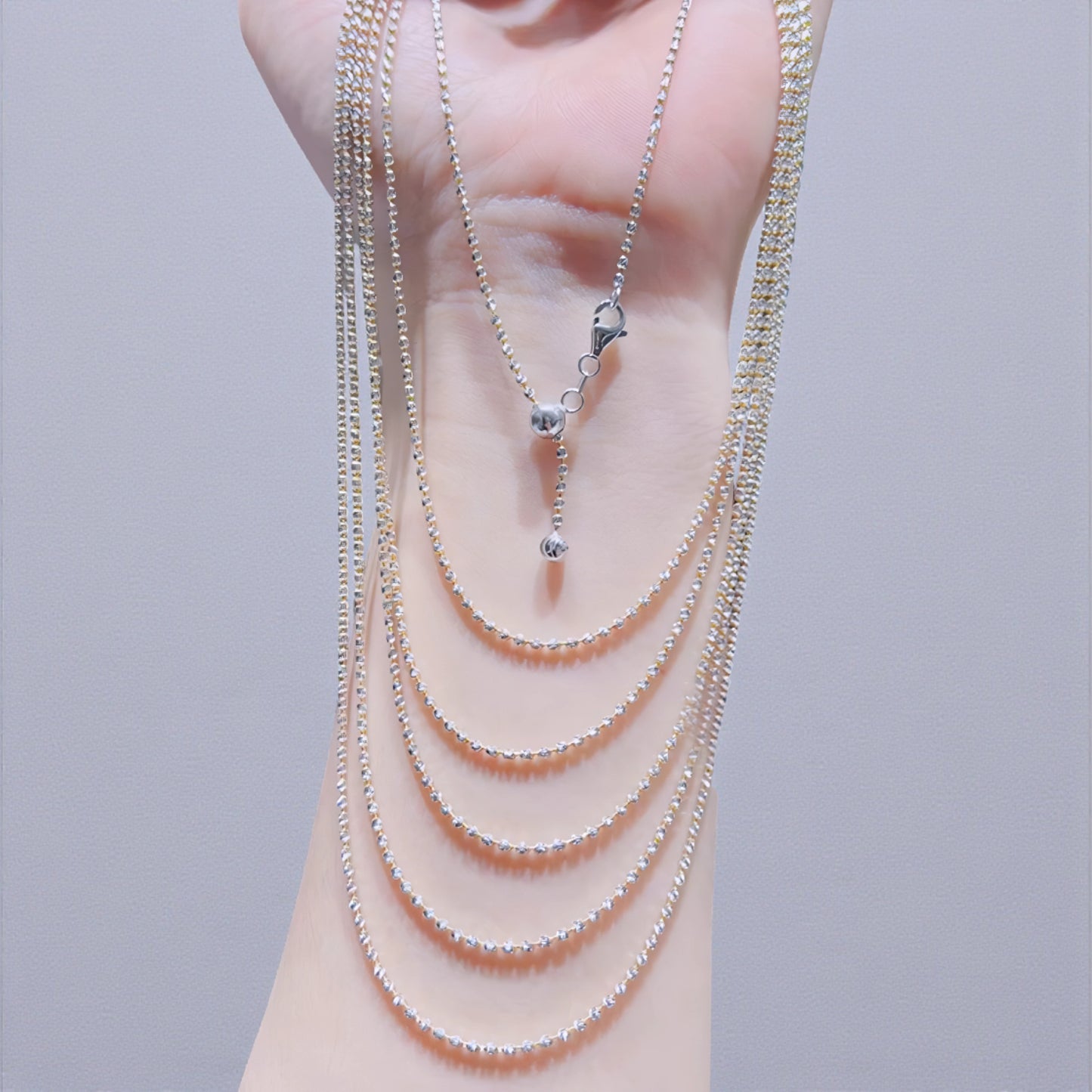 Genuine 18K Yellow Rose White Multi Gold Adjustable Beads Necklace Chain