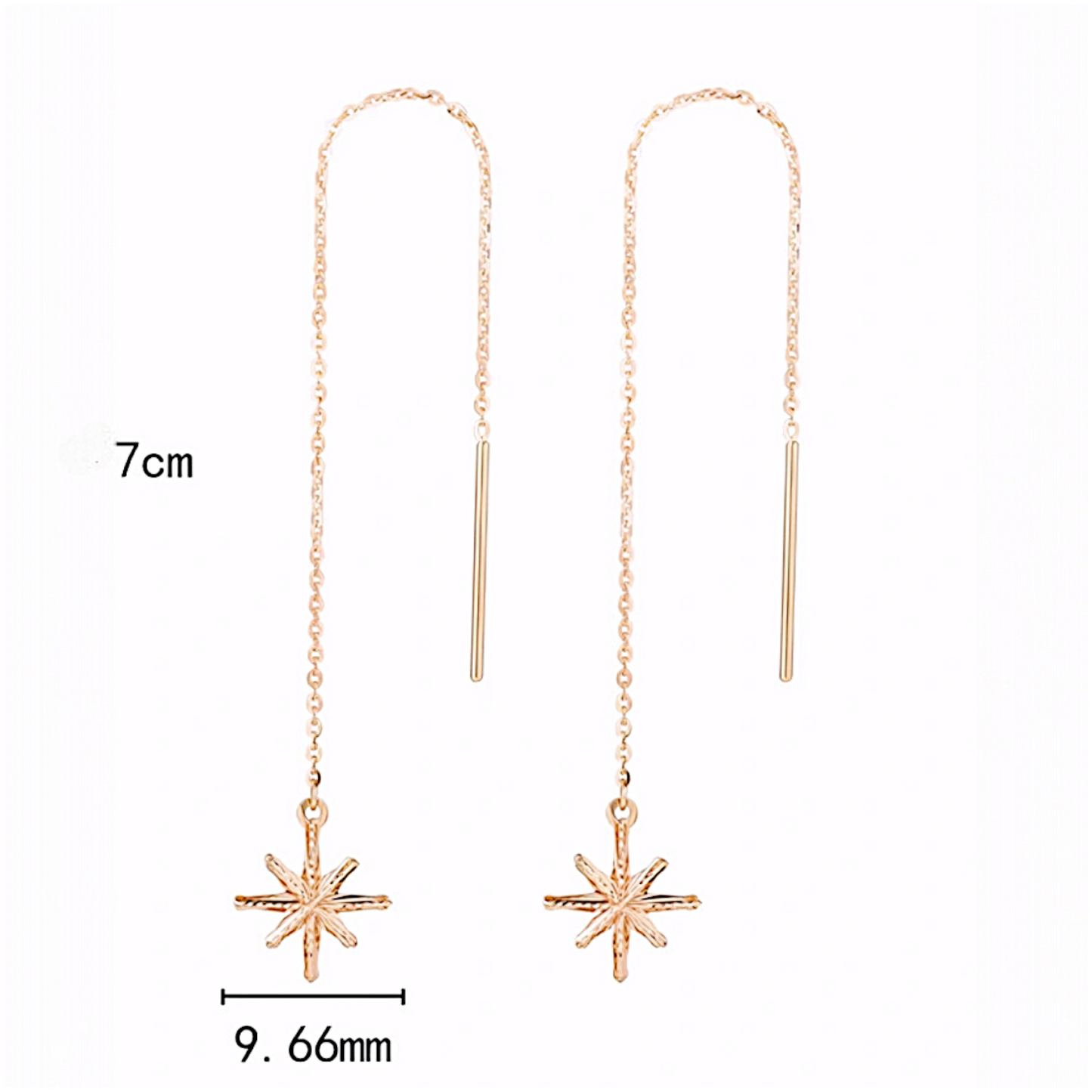 18K Rose Gold Trendy Threader Chain Eight-pointed Star Charm Earrings