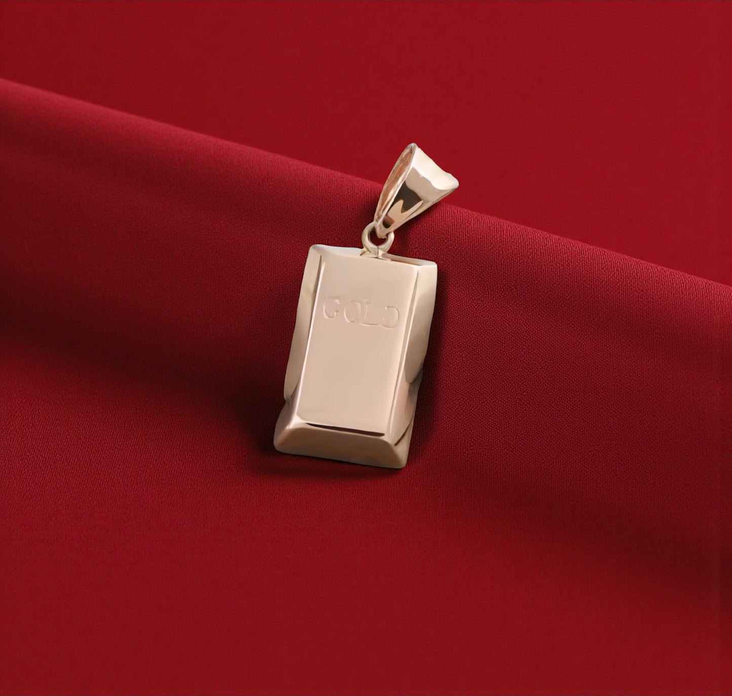 Genuine 18K Rose and Yellow Gold Brick Bar Pendant Engraved "Get Rich" Design