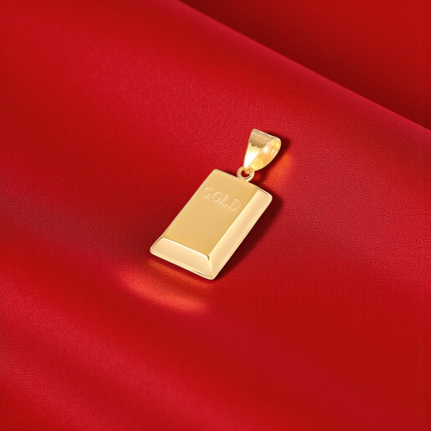 Genuine 18K Rose and Yellow Gold Brick Bar Pendant Engraved "Get Rich" Design