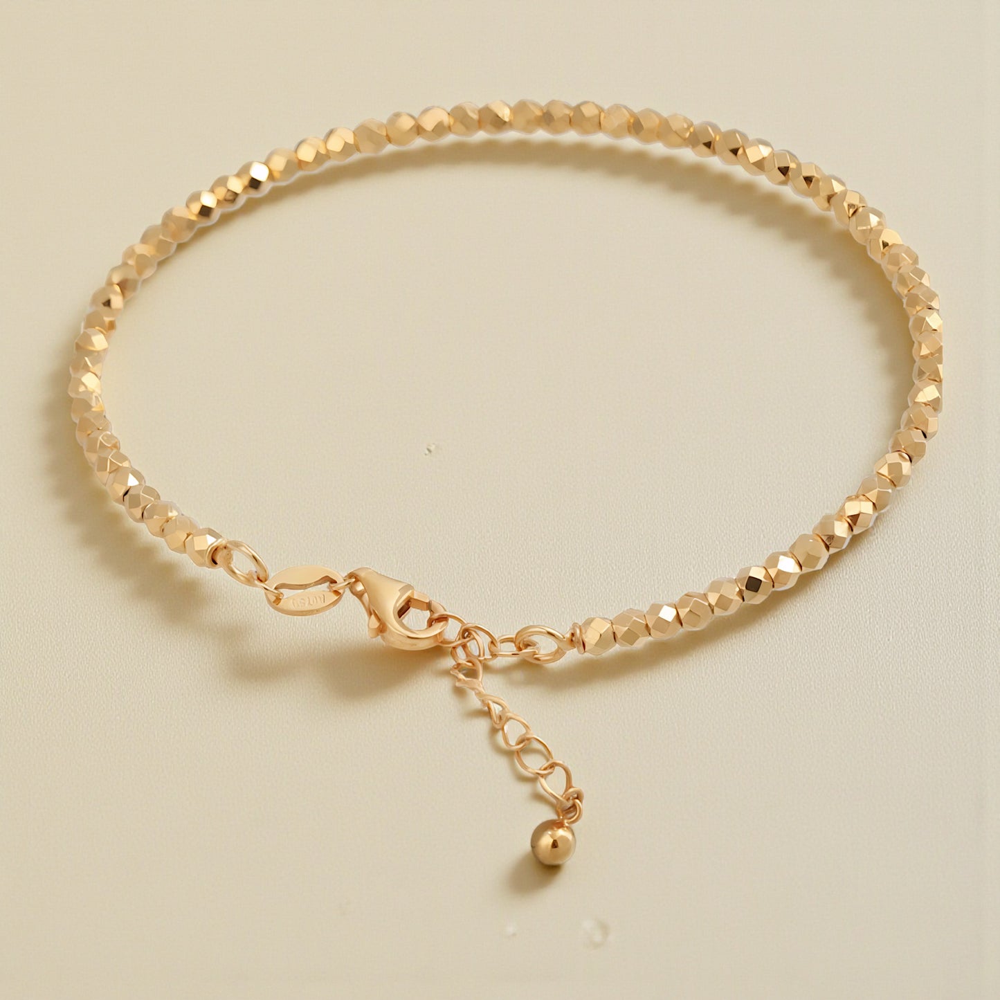 18K Gold Laser Beads Soft Bangle Bracelet with Adjustable Chain