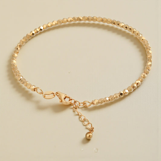 18K Gold Laser Beads Soft Bangle Bracelet with Adjustable Chain