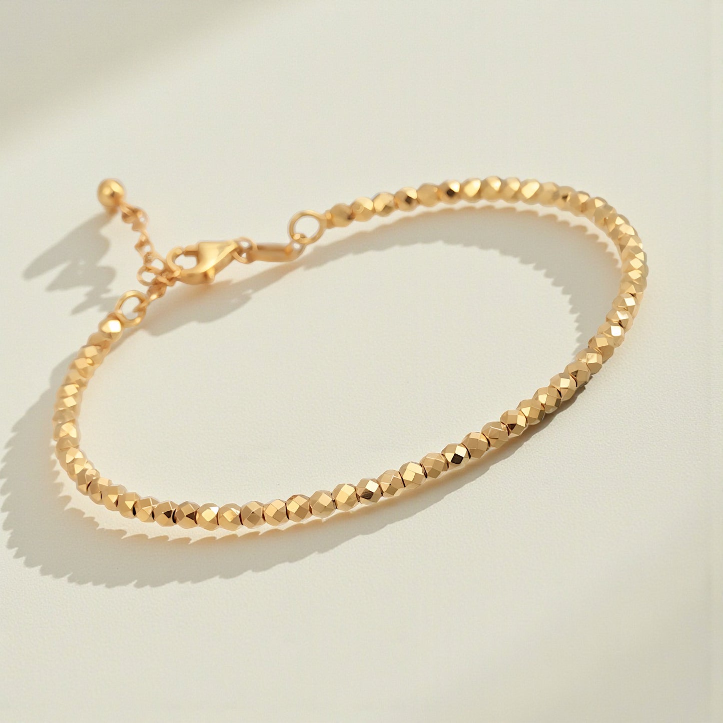 18K Gold Laser Beads Soft Bangle Bracelet with Adjustable Chain