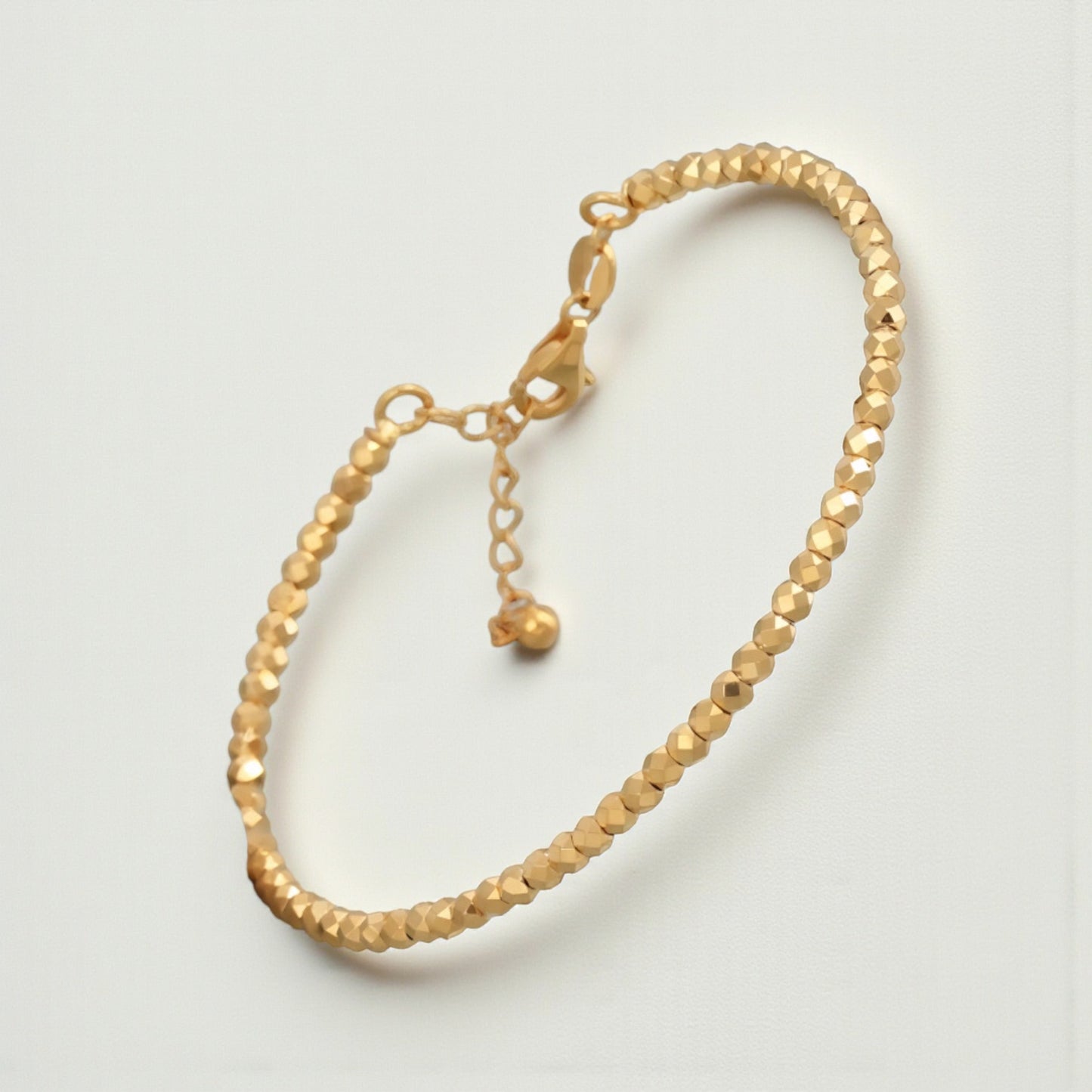 18K Gold Laser Beads Soft Bangle Bracelet with Adjustable Chain
