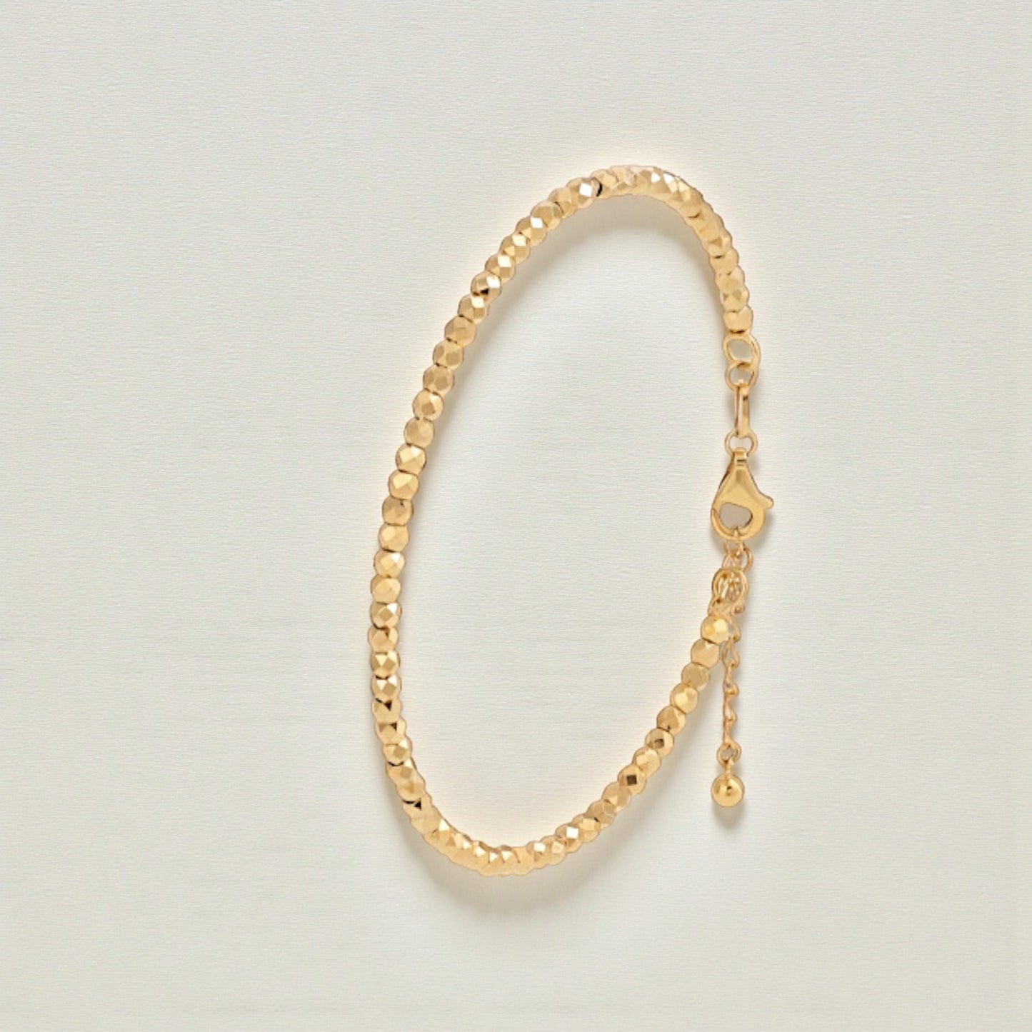 18K Gold Laser Beads Soft Bangle Bracelet with Adjustable Chain
