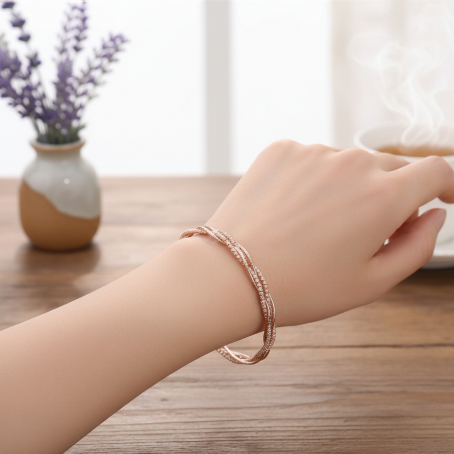 18K Tri-Color Multi-Color Gold Beads Double Layer Bangle Bracelet