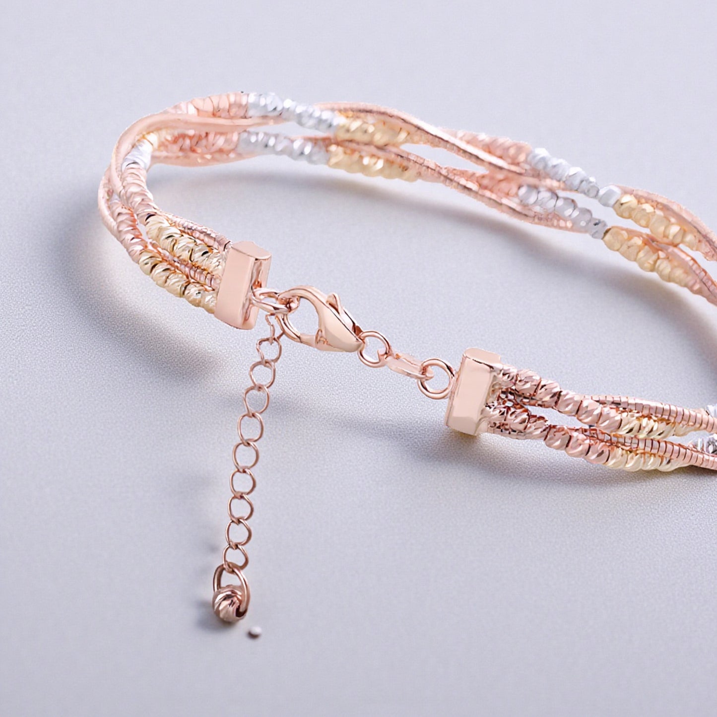 18K Tri-Color Multi-Color Gold Beads Double Layer Bangle Bracelet