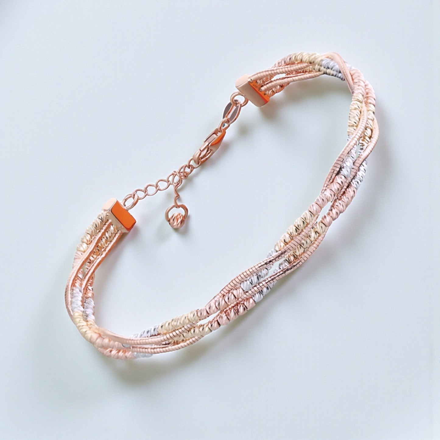 18K Tri-Color Multi-Color Gold Beads Double Layer Bangle Bracelet