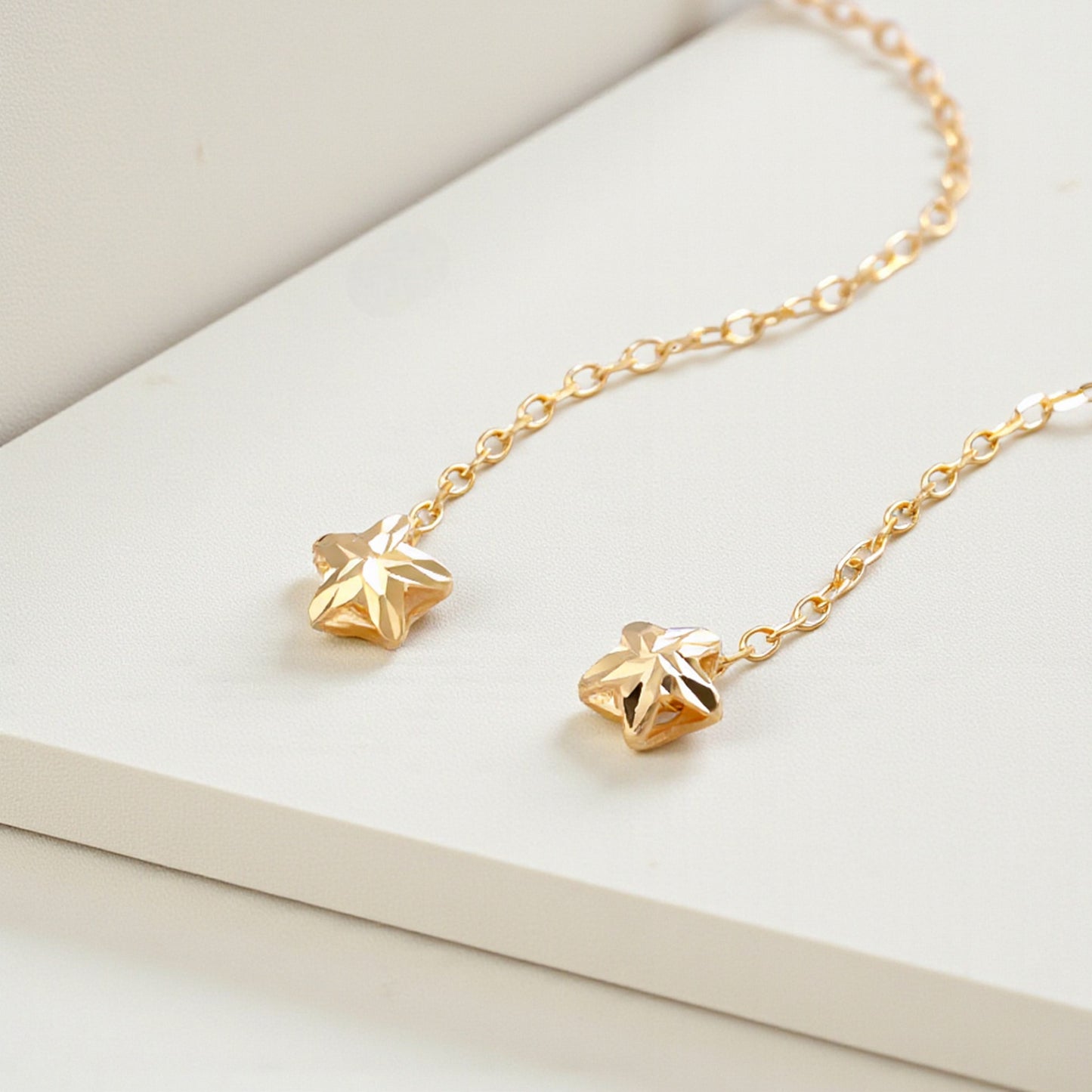 18K Rose Gold Yellow Gold Trendy Threader Star Charm Earrings