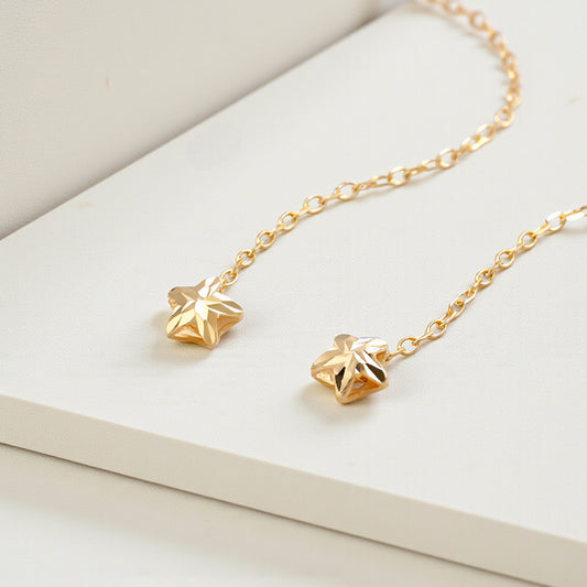 18K Rose Gold Yellow Gold Trendy Threader Star Charm Earrings