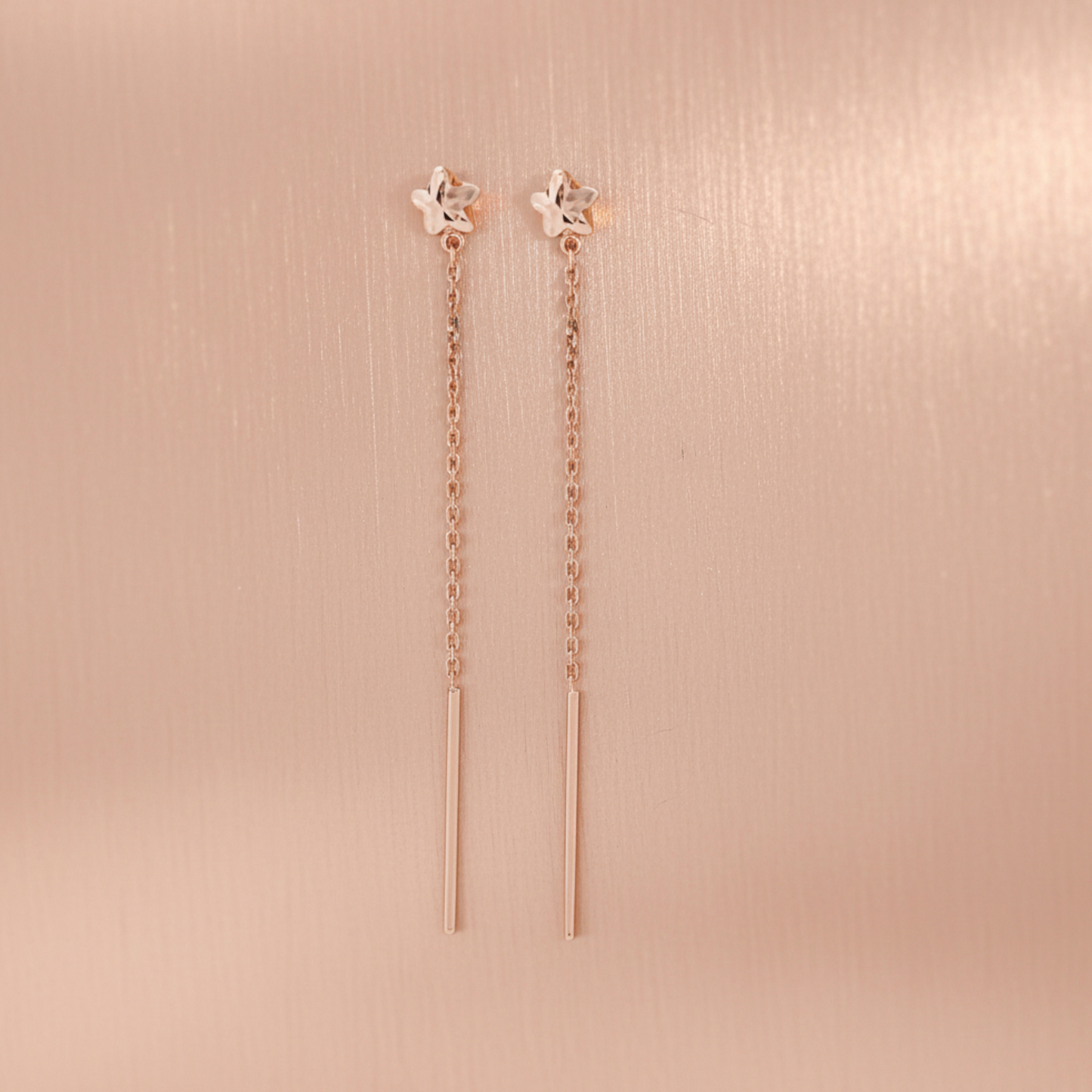 18K Rose Gold Yellow Gold Trendy Threader Star Charm Earrings