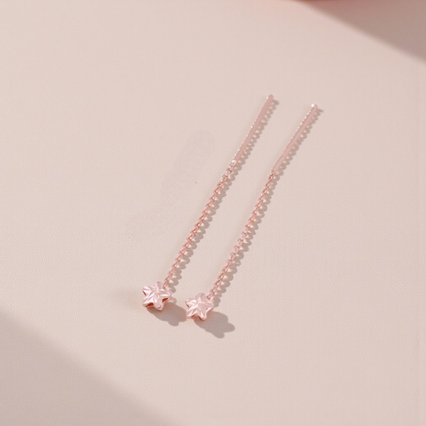 18K Rose Gold Yellow Gold Trendy Threader Star Charm Earrings