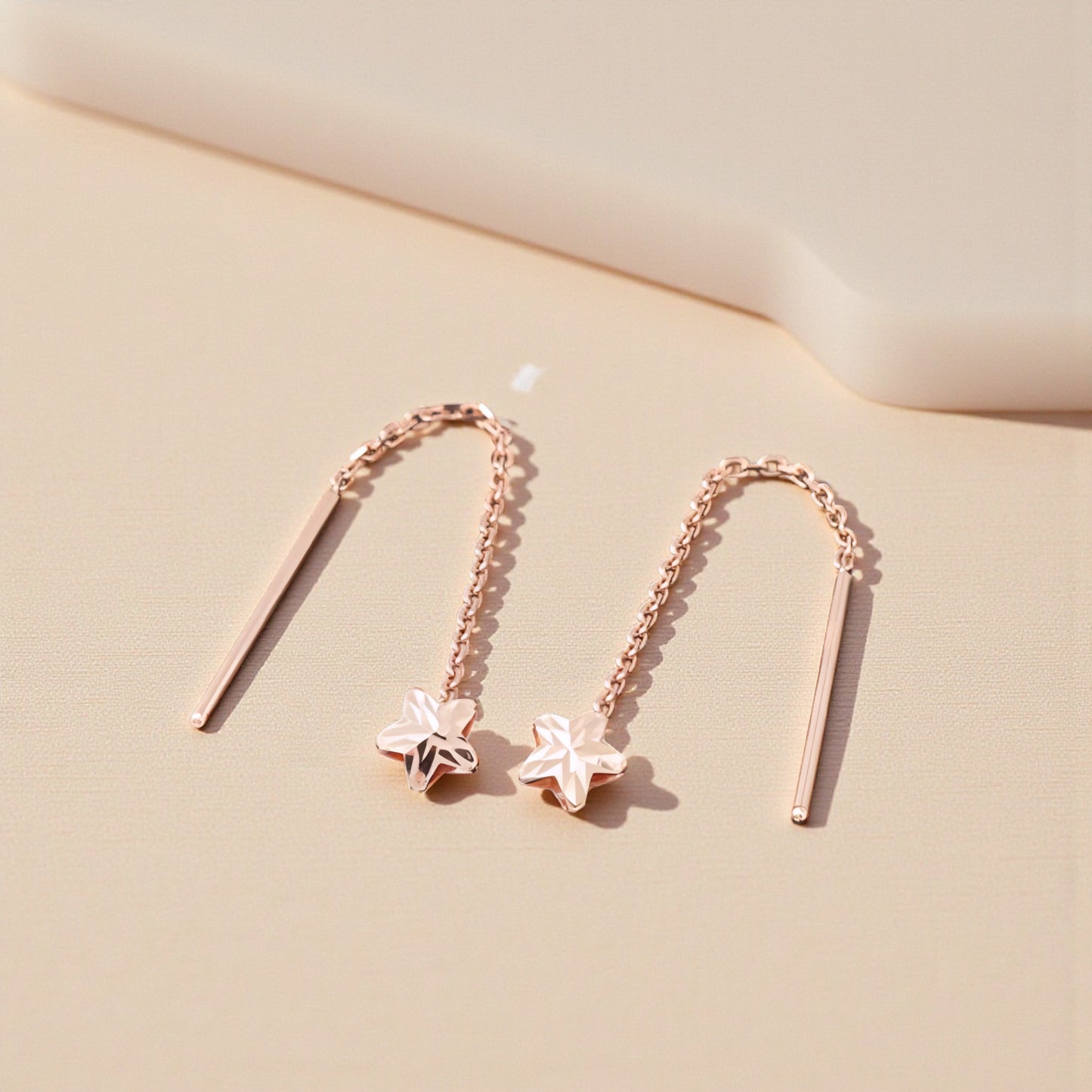 18K Rose Gold Yellow Gold Trendy Threader Star Charm Earrings