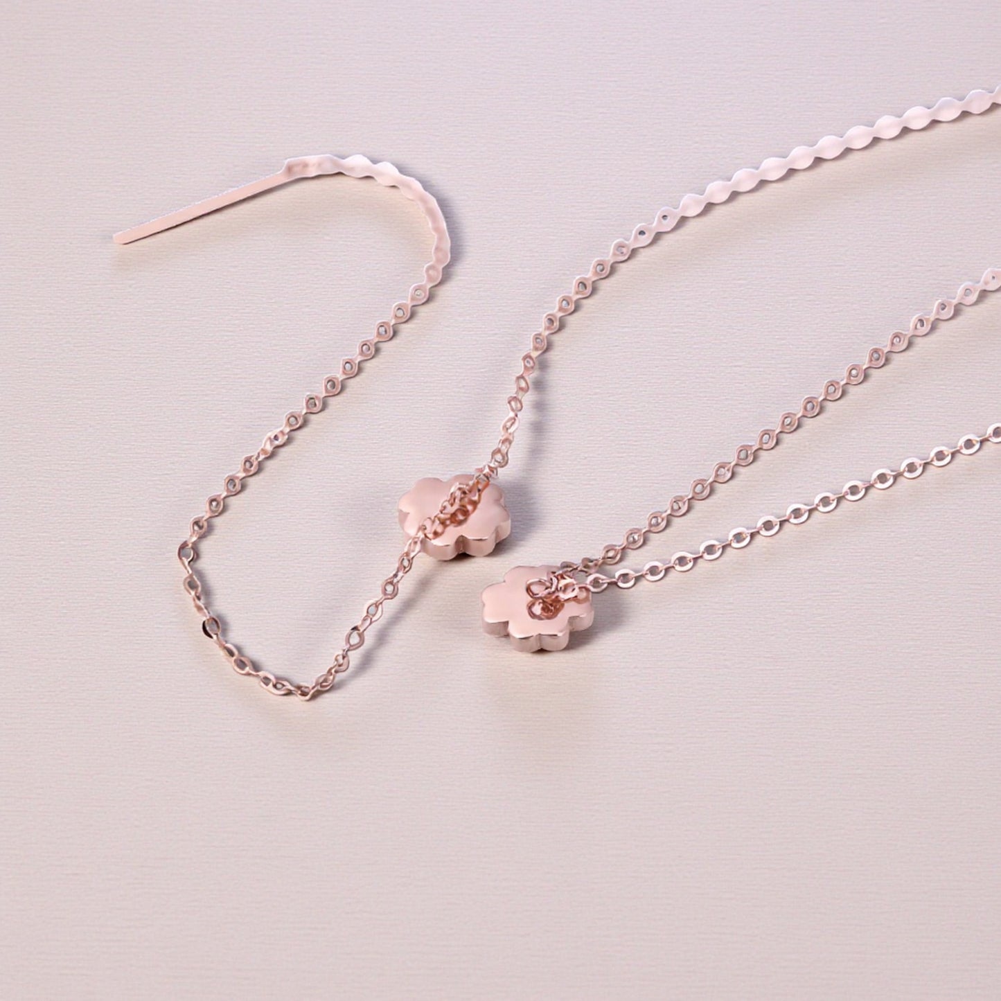 18K Rose Gold Trendy Threader Clover Charm Earrings