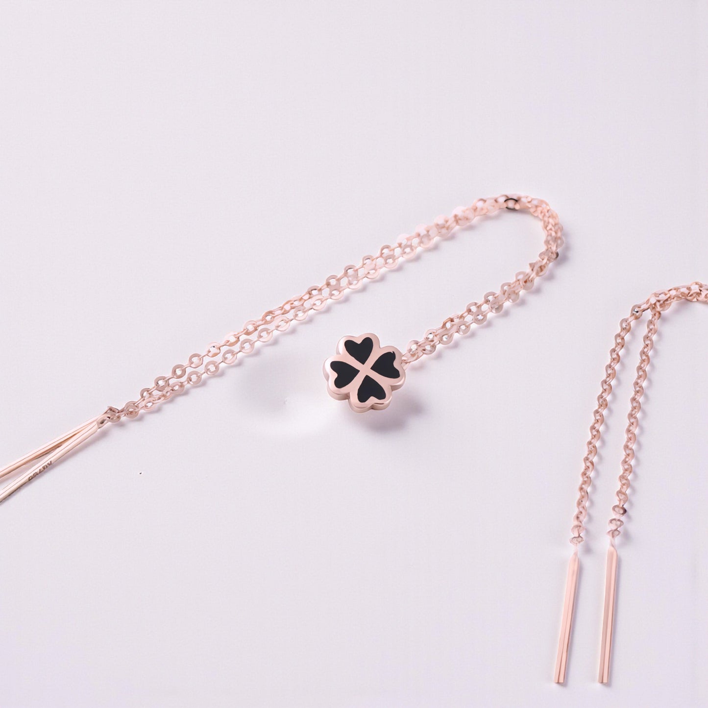 18K Rose Gold Trendy Threader Clover Charm Earrings