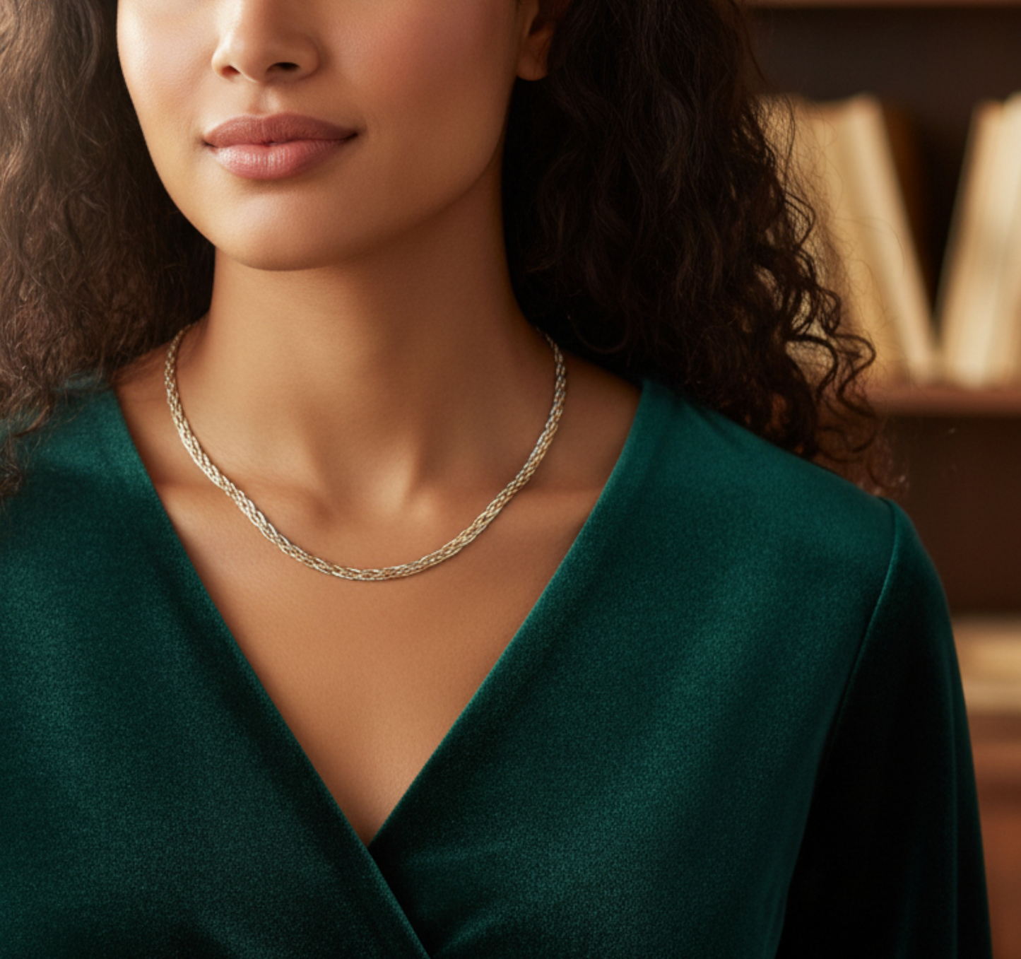 Genuine 18K Gold Multi-Strand Braided Tri-Color Clavicle Chain Necklace