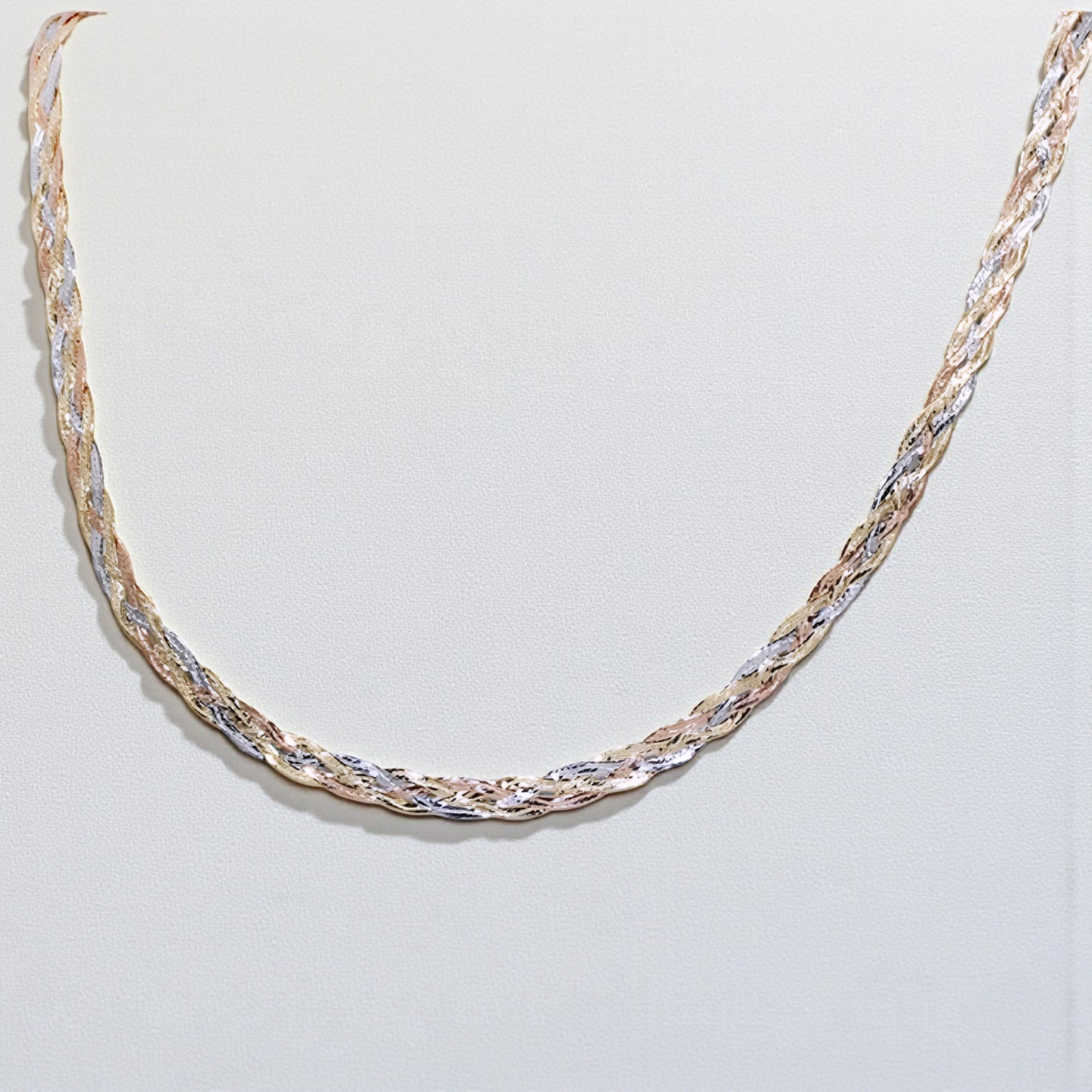 Genuine 18K Gold Multi-Strand Braided Tri-Color Clavicle Chain Necklace