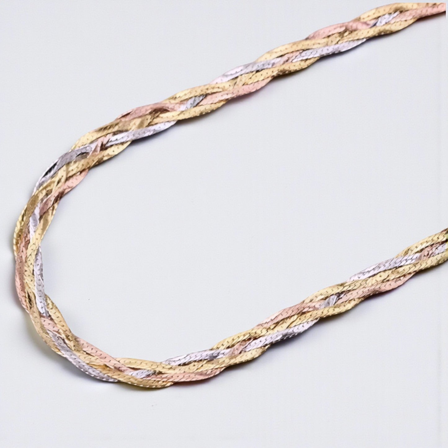 Genuine 18K Gold Multi-Strand Braided Tri-Color Clavicle Chain Necklace