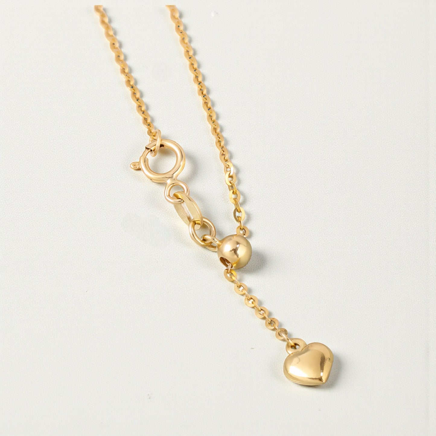 18K Yellow Rose and White Gold Chain Heart Charm Adjustable Necklace