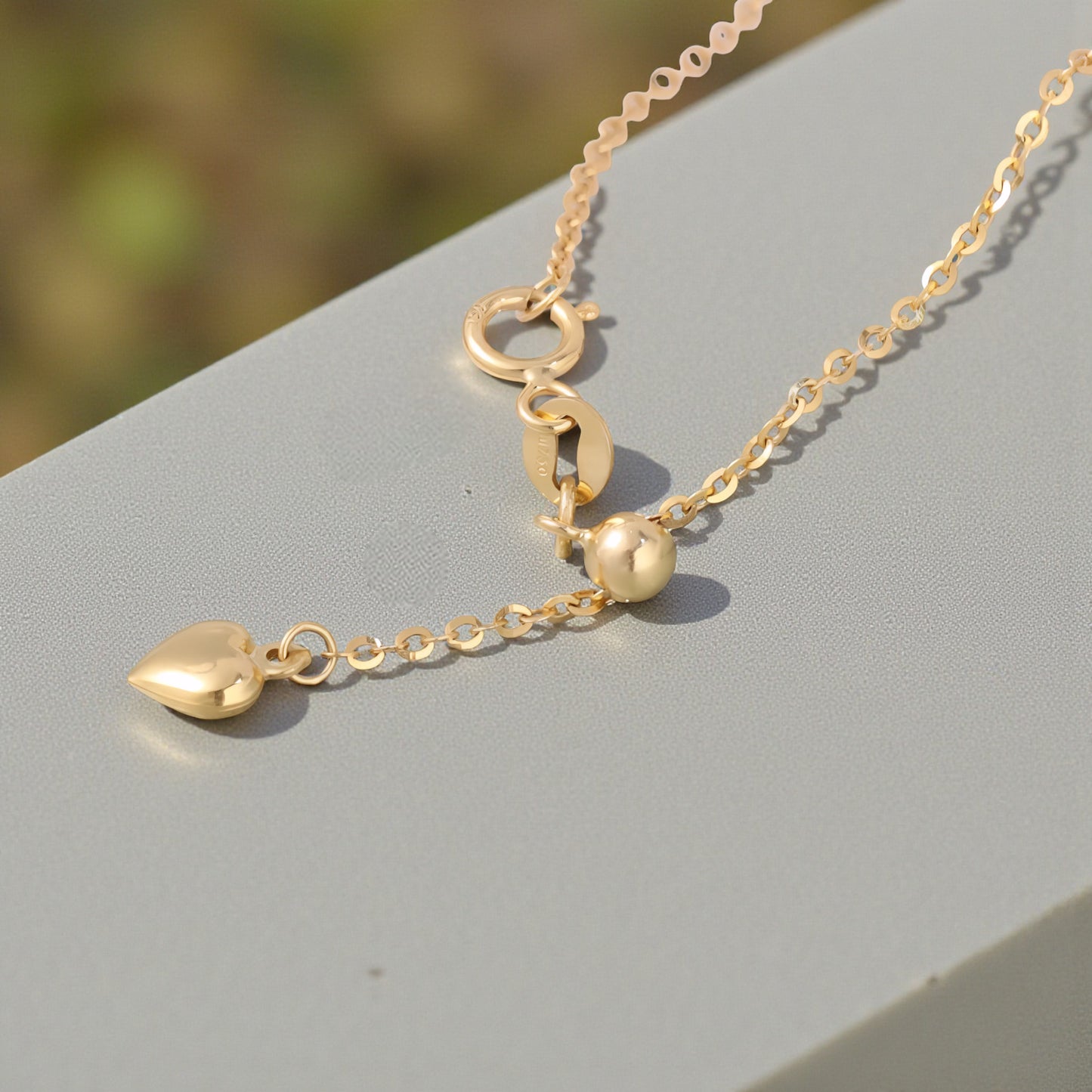 18K Yellow Rose and White Gold Chain Heart Charm Adjustable Necklace