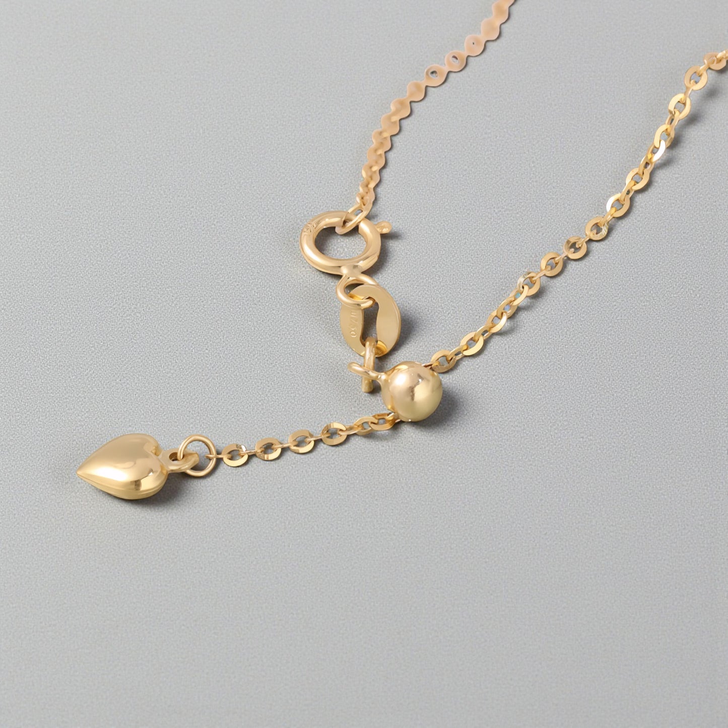 18K Yellow Rose and White Gold Chain Heart Charm Adjustable Necklace