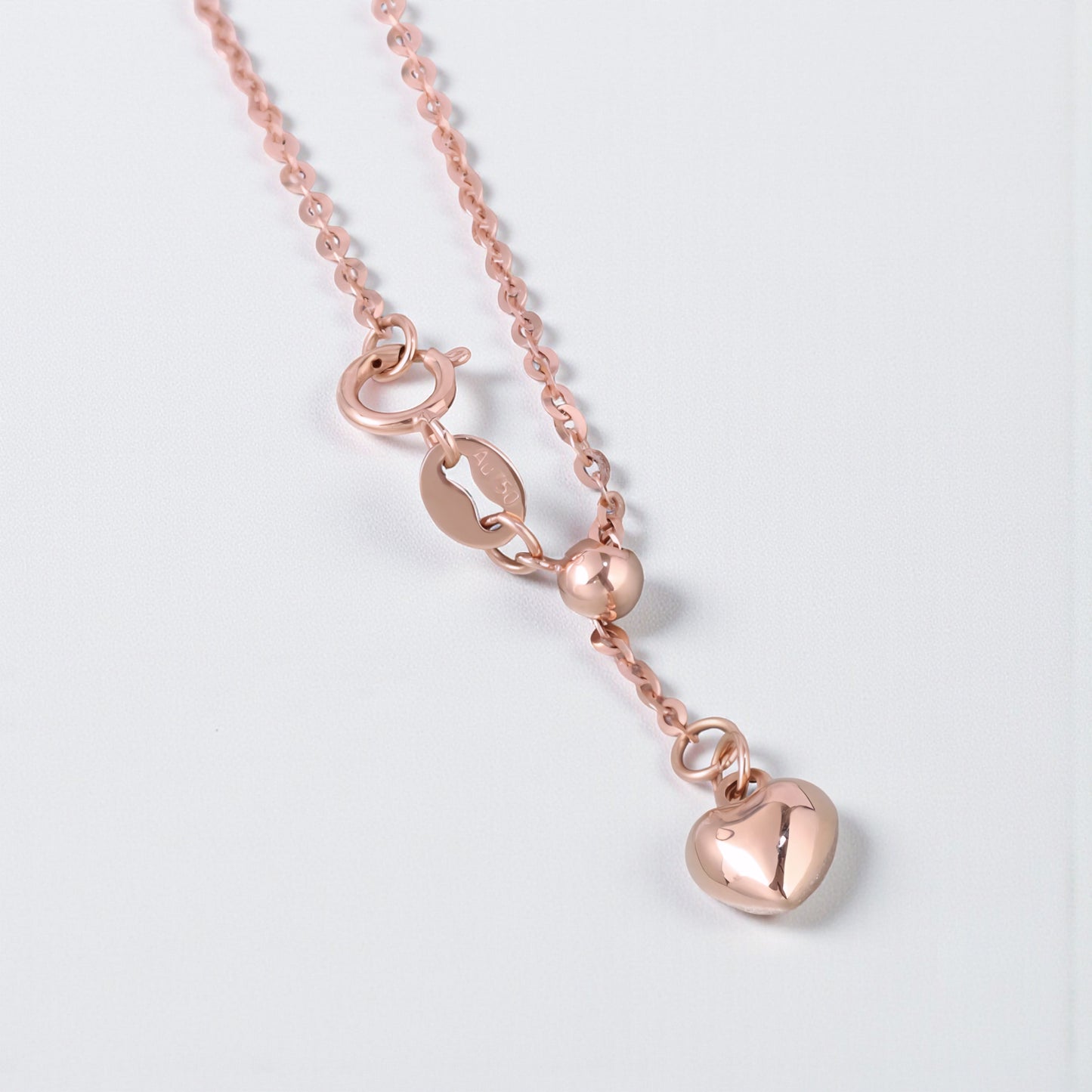 18K Yellow Rose and White Gold Chain Heart Charm Adjustable Necklace