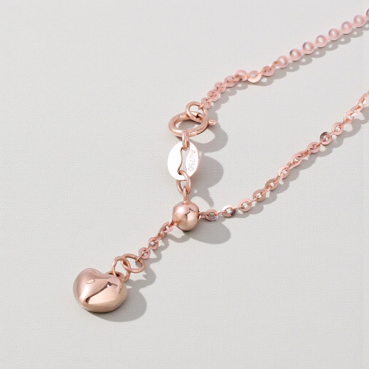 18K Yellow Rose and White Gold Chain Heart Charm Adjustable Necklace