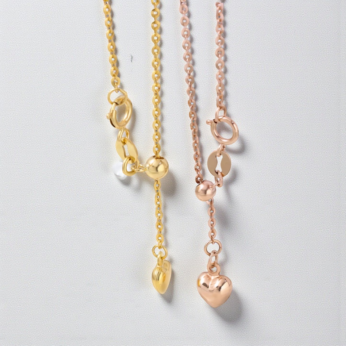 18K Yellow Rose and White Gold Chain Heart Charm Adjustable Necklace