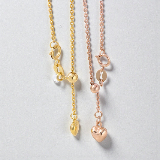 18K Yellow Rose and White Gold Chain Heart Charm Adjustable Necklace