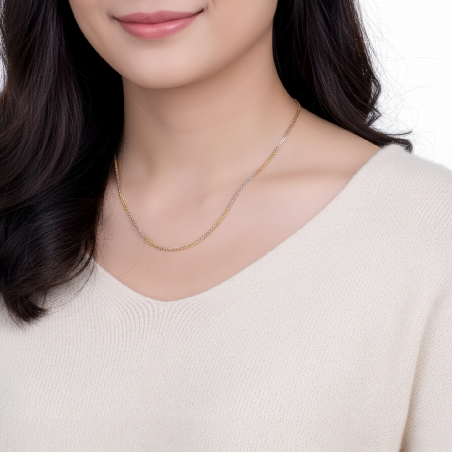 18K Tri-Color Three Tone Solid Chopin Gold Chain Necklace