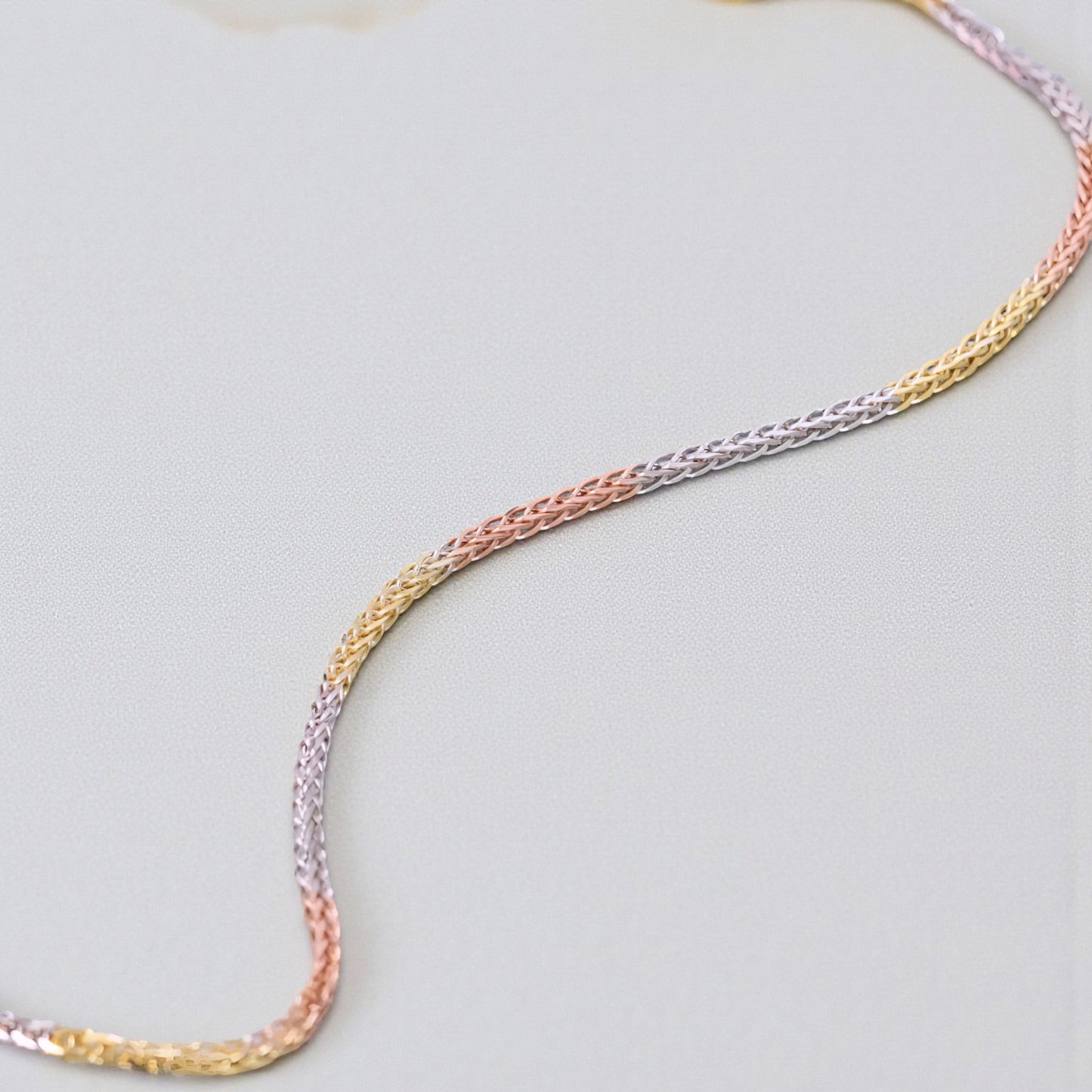18K Tri-Color Three Tone Solid Chopin Gold Chain Necklace