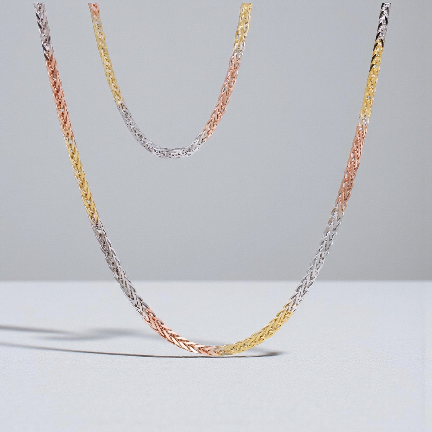 18K Tri-Color Three Tone Solid Chopin Gold Chain Necklace