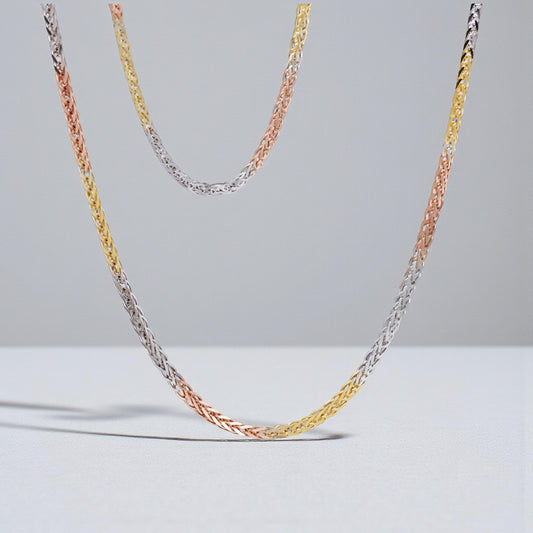 18K Tri-Color Three Tone Solid Chopin Gold Chain Necklace