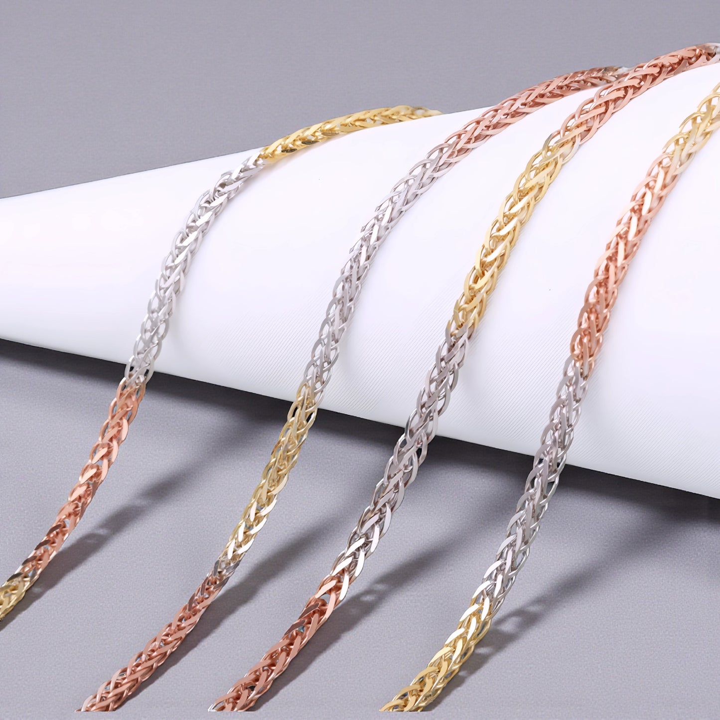 18K Tri-Color Three Tone Solid Chopin Gold Chain Necklace