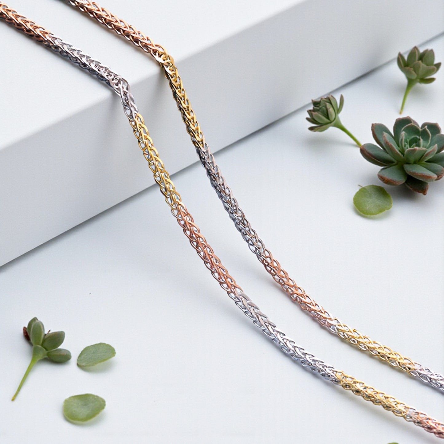 18K Tri-Color Three Tone Solid Chopin Gold Chain Necklace